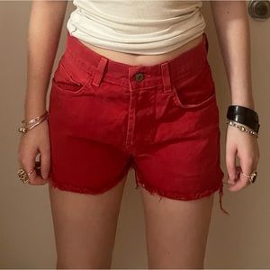 Red jean shorts
